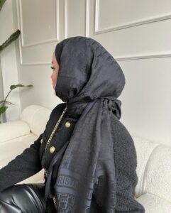 Dior Desenli İpek Kaşmir Çift Taraflı Şal 78002 - Siyah