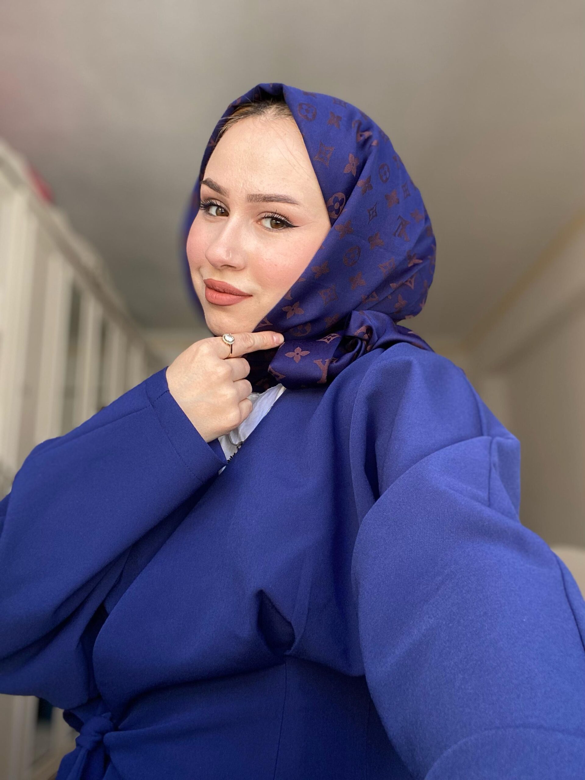 Lv Desenli İpek Kaşmir Çift Taraflı Şal - Lavanta-İndigo