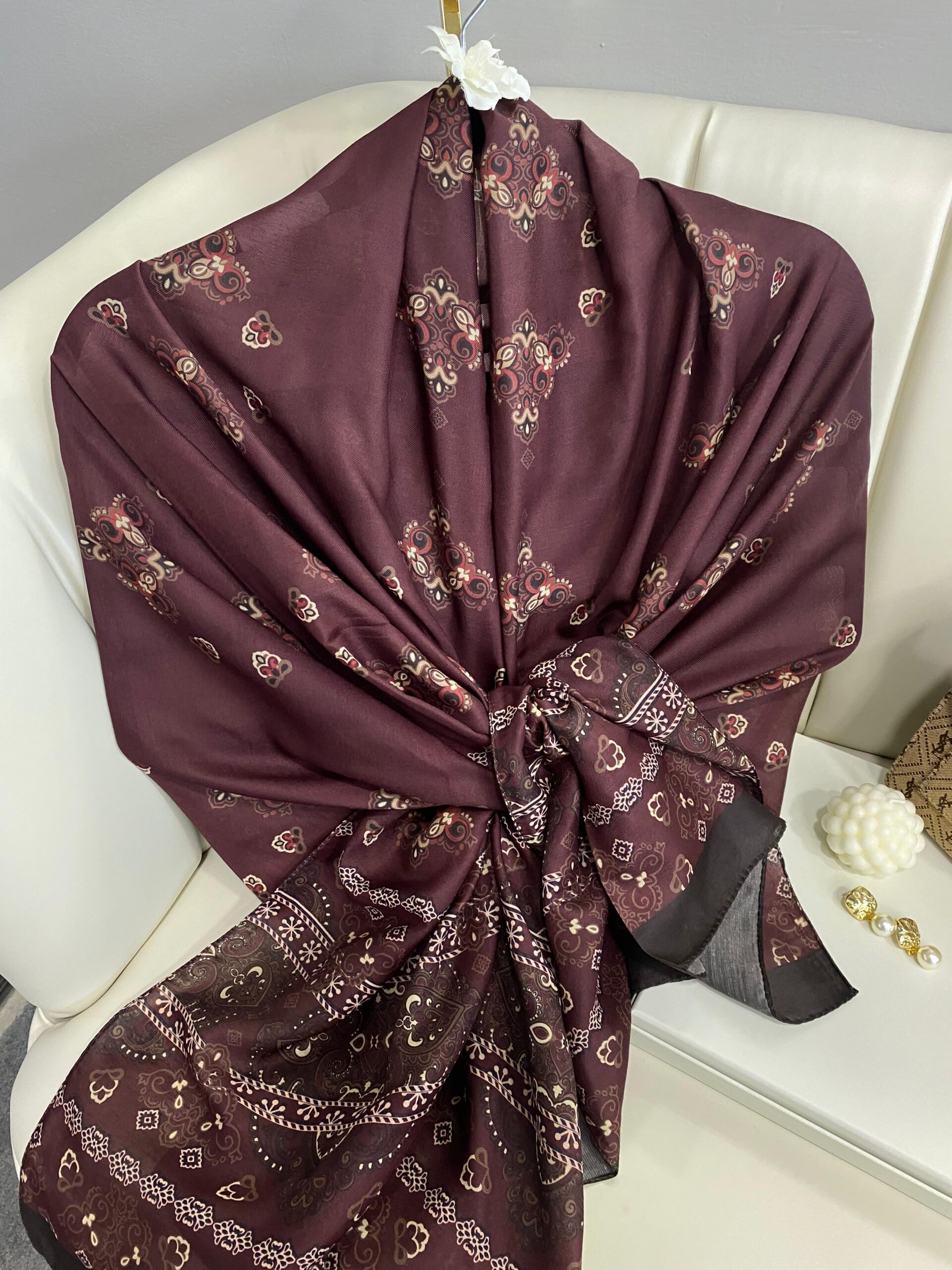 Kupa Desenli Pamuk İpek Şal – 797730 – VİŞNE