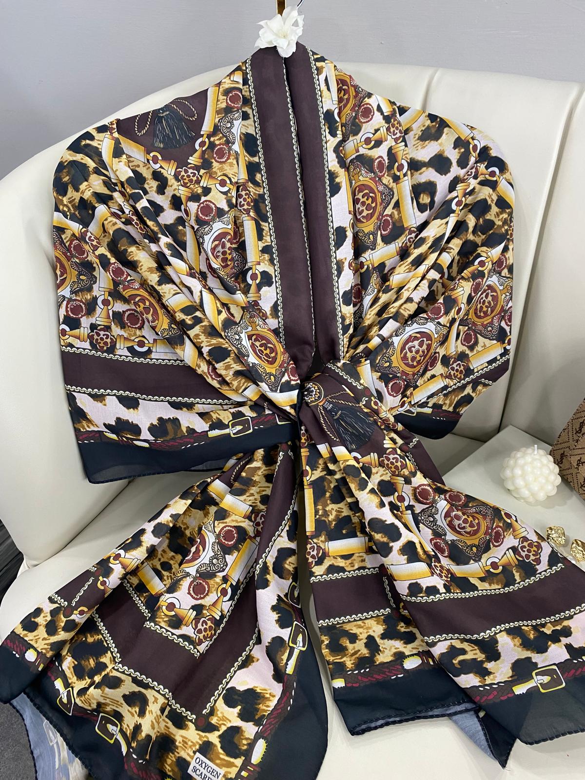 Hermes Leopar Pamuk Soft Şal 65329 - Kahve