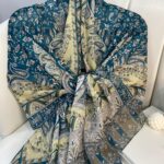 etnik hint deseni pamuk ipek şal -313131   açık karamel/lacivert