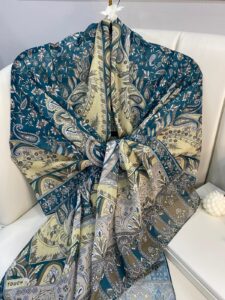 etnik hint deseni pamuk ipek şal -313131   açık karamel/lacivert