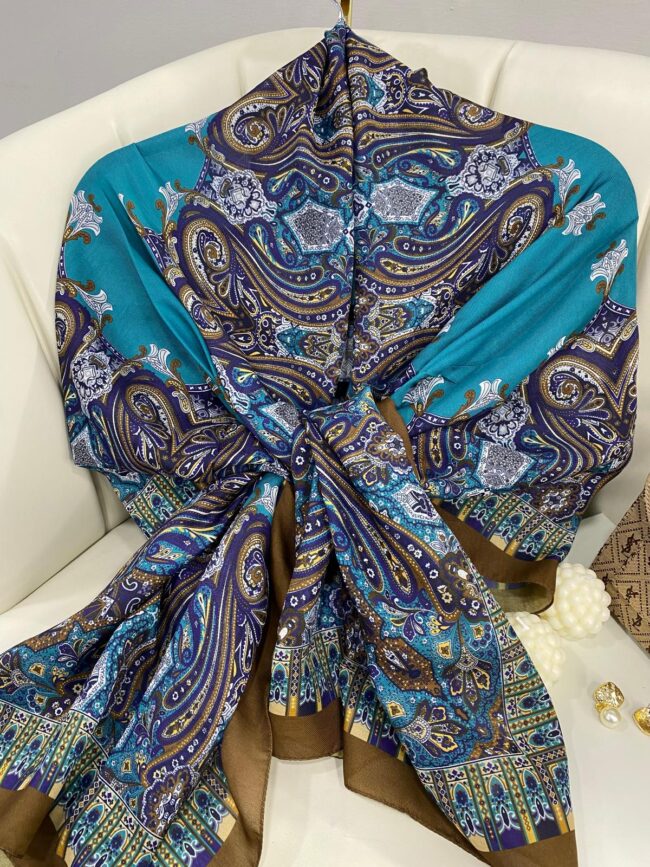 Etnik Desen Pamuk Soft Şal 83926 - Turkuaz