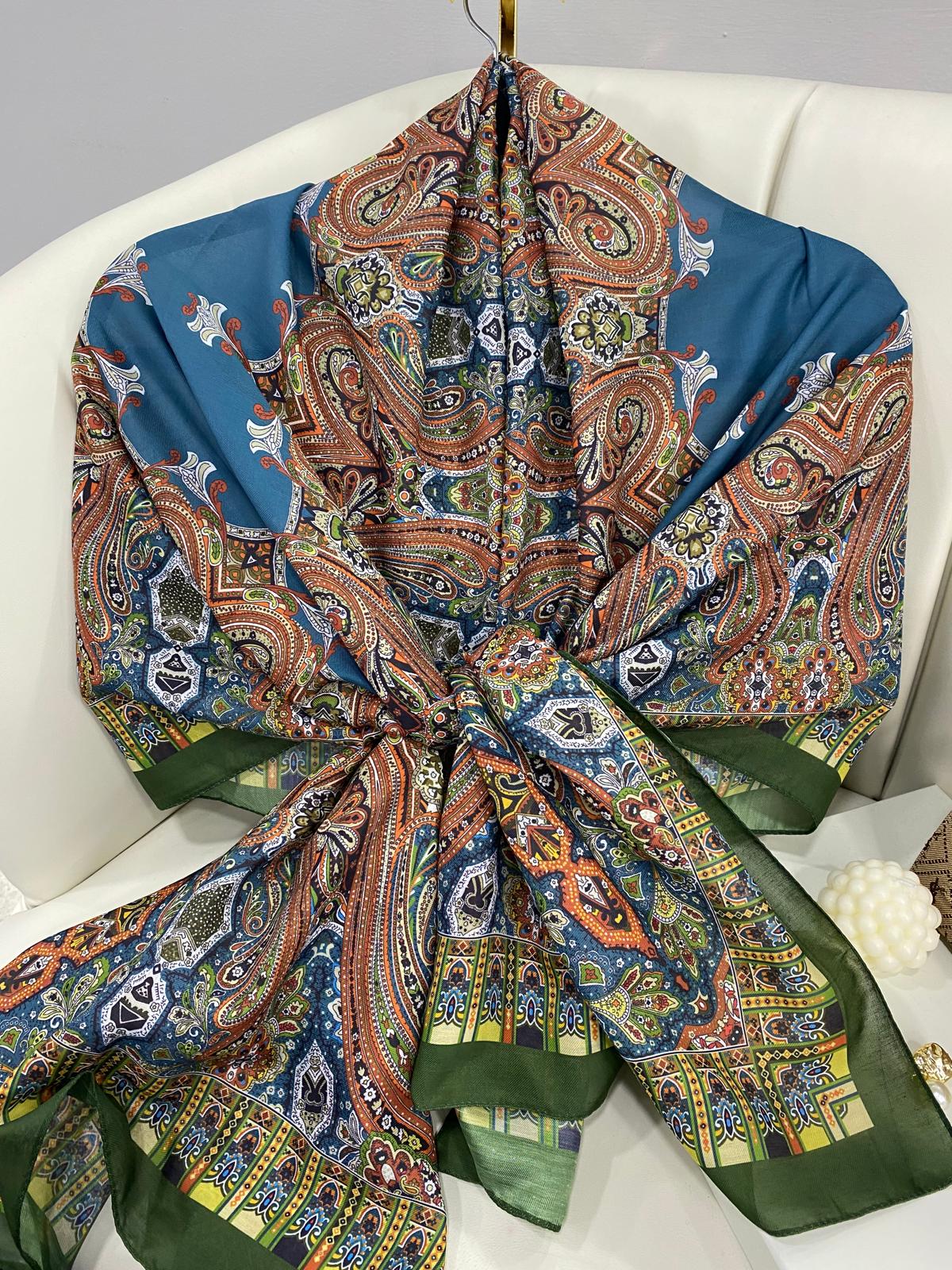 Etnik Desen Pamuk Soft Şal 83926 - Haki