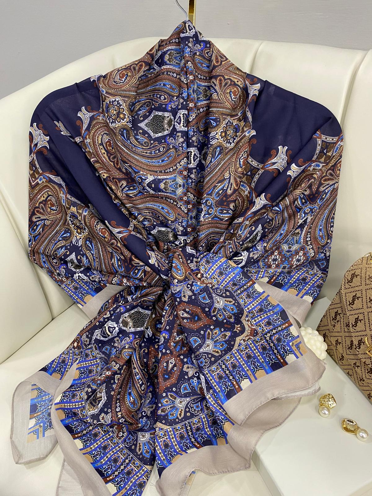 Etnik Desen Pamuk Soft Şal 83926 - Lacivert