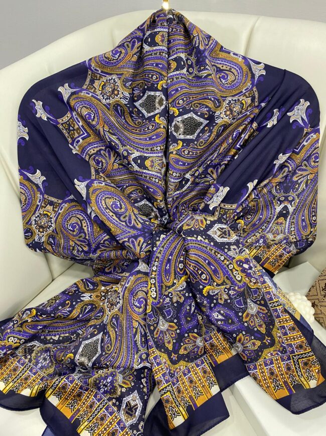 Etnik Desen Pamuk Soft Şal 83926 - Gece Mavisi