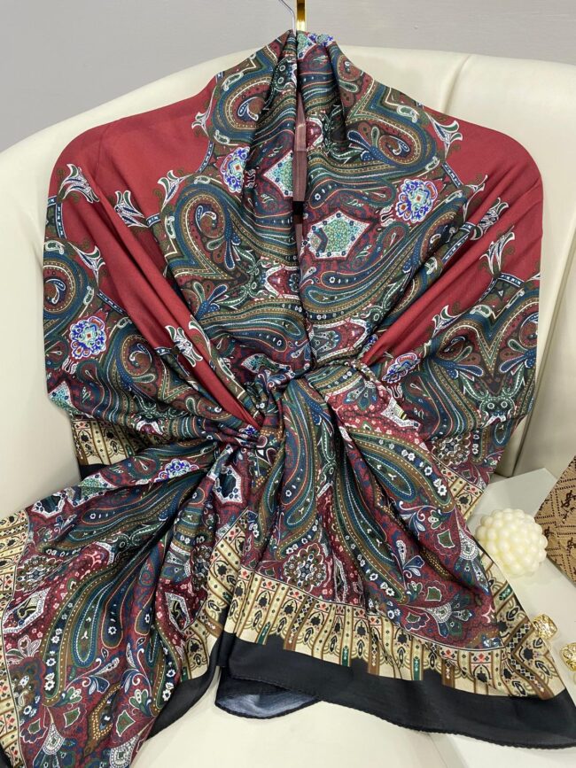Etnik Desen Pamuk Soft Şal 83926 - Bordo