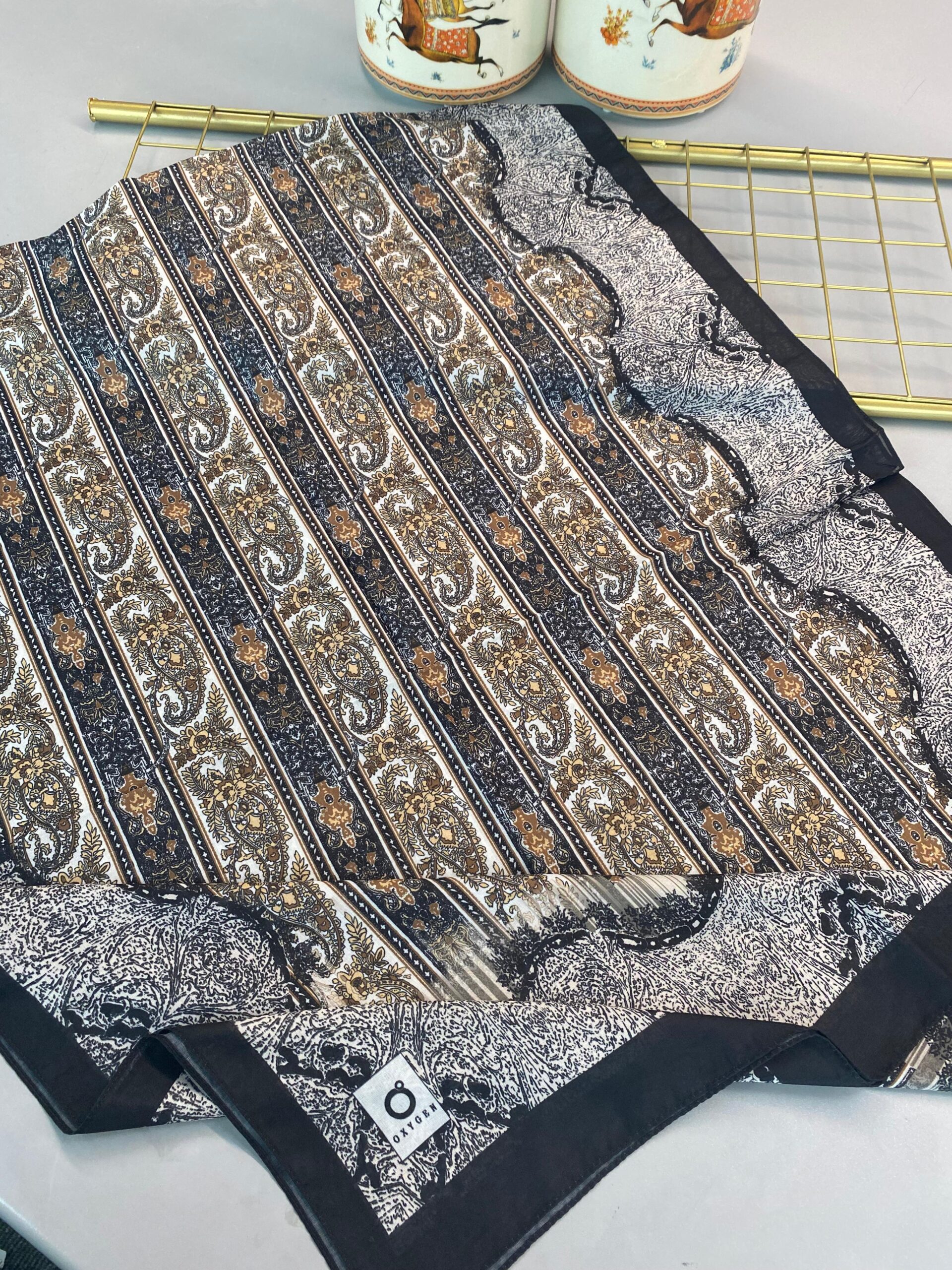 Etro Desen Pamuk İpek Şal 49733 -Mavi Gece