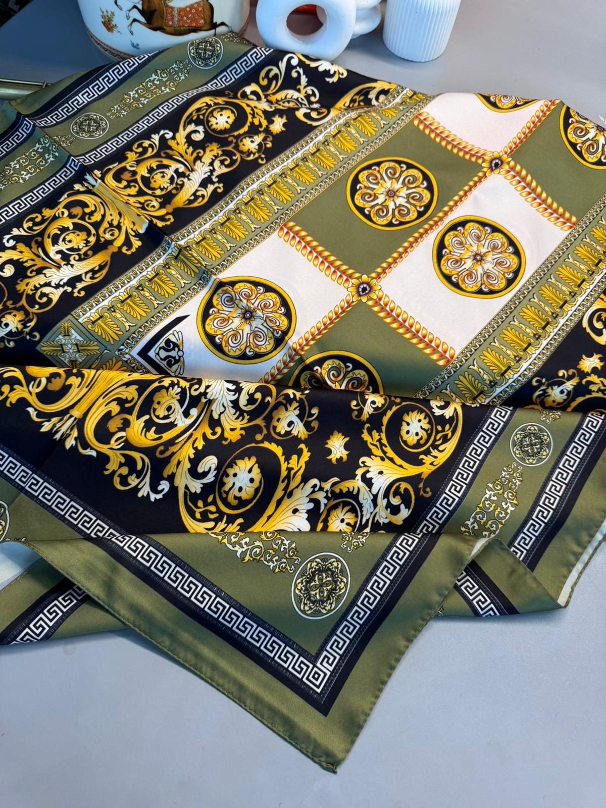 VERSACE VUAL İPEK ŞAL- 344456- HAKİ - Görsel 2