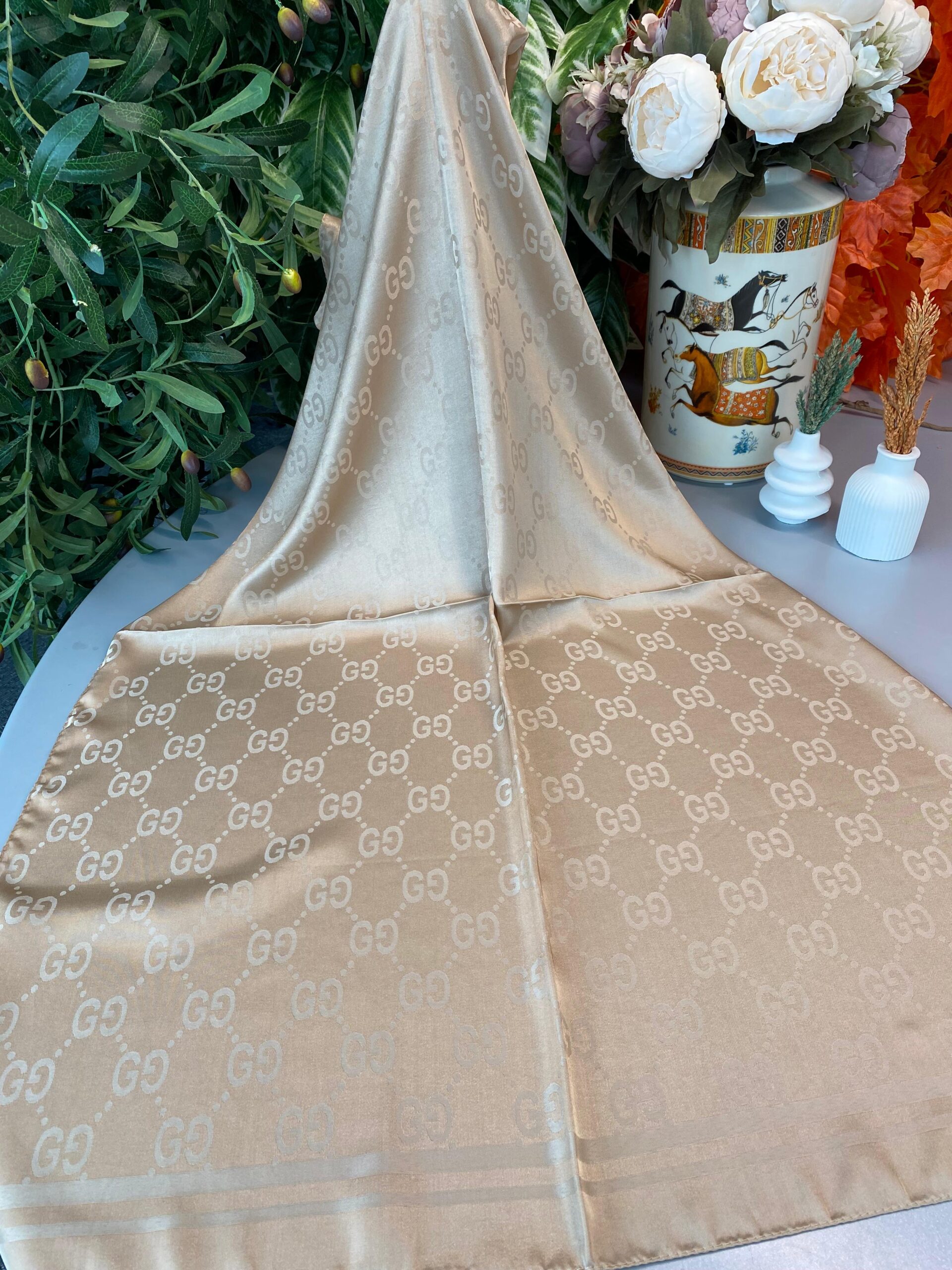 G Desen Pamuk İpeksi Jakar Şal 908204- Vizon