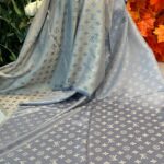 Lv Desenli İpek Kaşmir Çift Taraflı Şal-Mavi-Kül Rengi