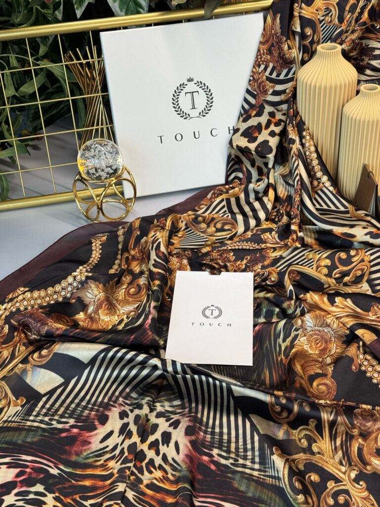 Touch İthal Etnik Leopar Vual İpek Şal - 887780 - Mürdüm-Siyah