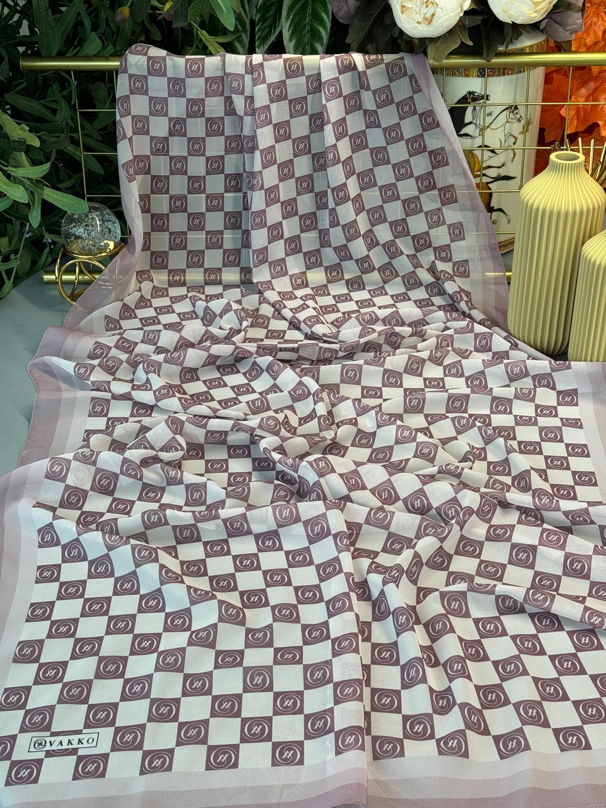 Vakko Monogram Desen Pamuk İpeksi Şal - Pamuk Şekeri