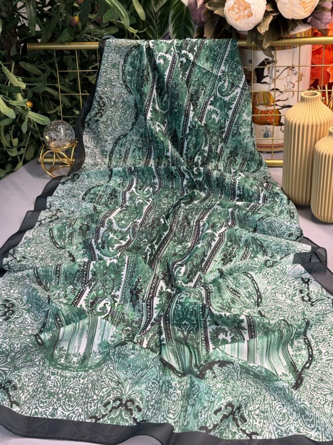 Etnik Etro Desen Pamuk Soft Şal - Siyah-Yeşil