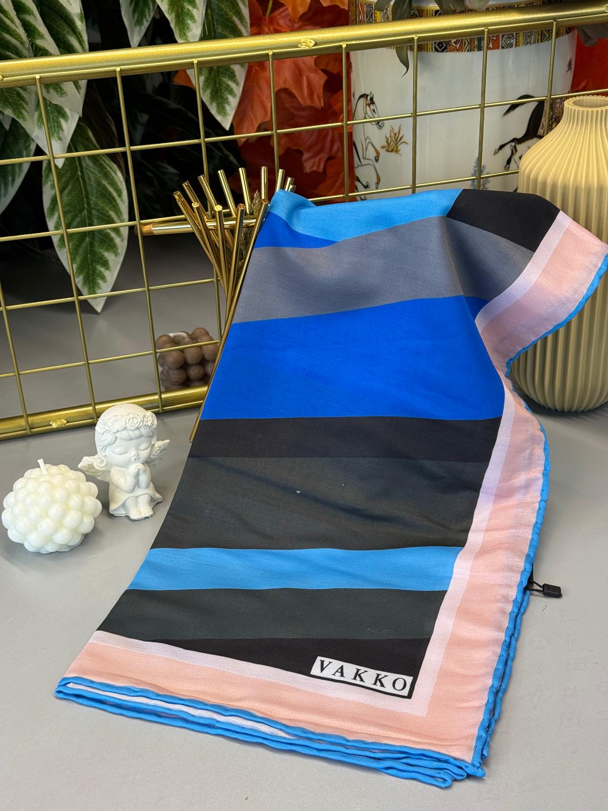 VAKKO DESEN PAMUK EŞARP - AÇIK MAVİ