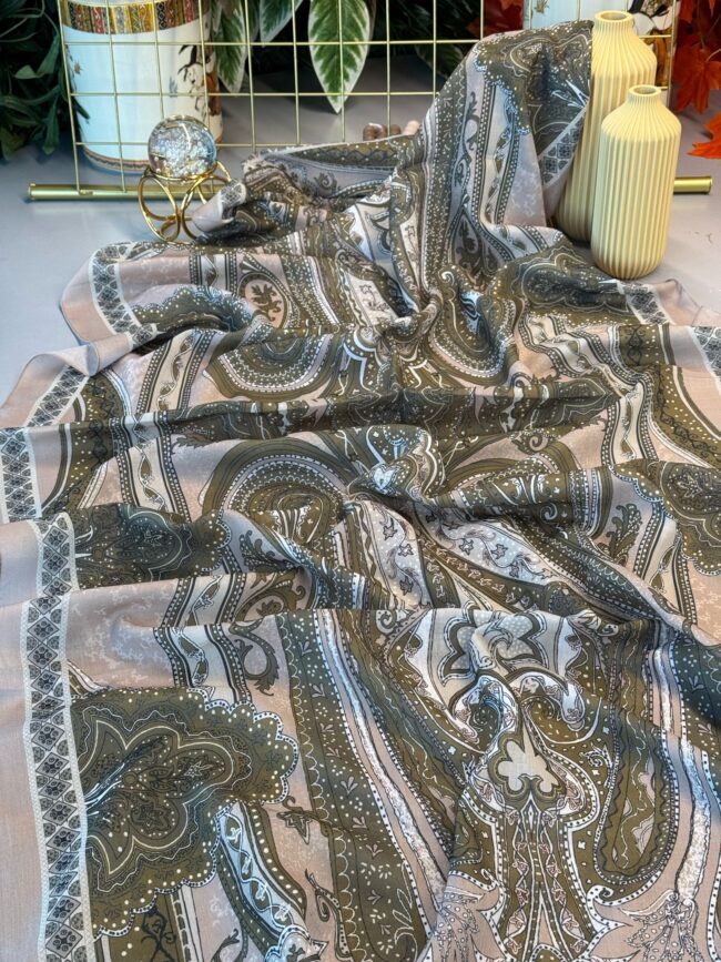 Etro Pamuk İpek Şal -987654 - AÇIK BEJ-YEŞİL