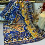 Etnik Etro Desen Pamuk Soft Şal- SAKS MAVİSİ