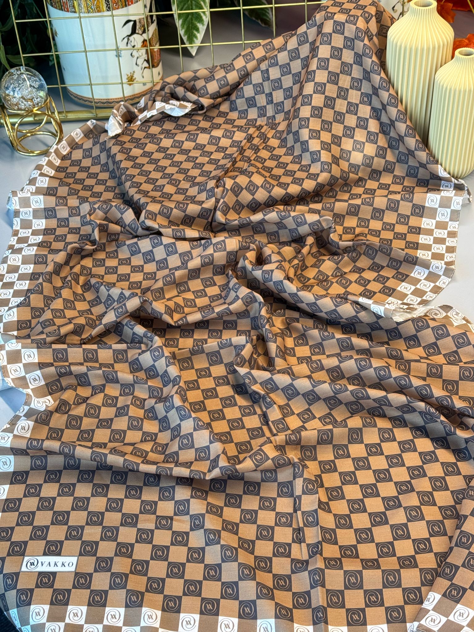 Vakko Desen Pamuk İpeksi Şal - KAHVE