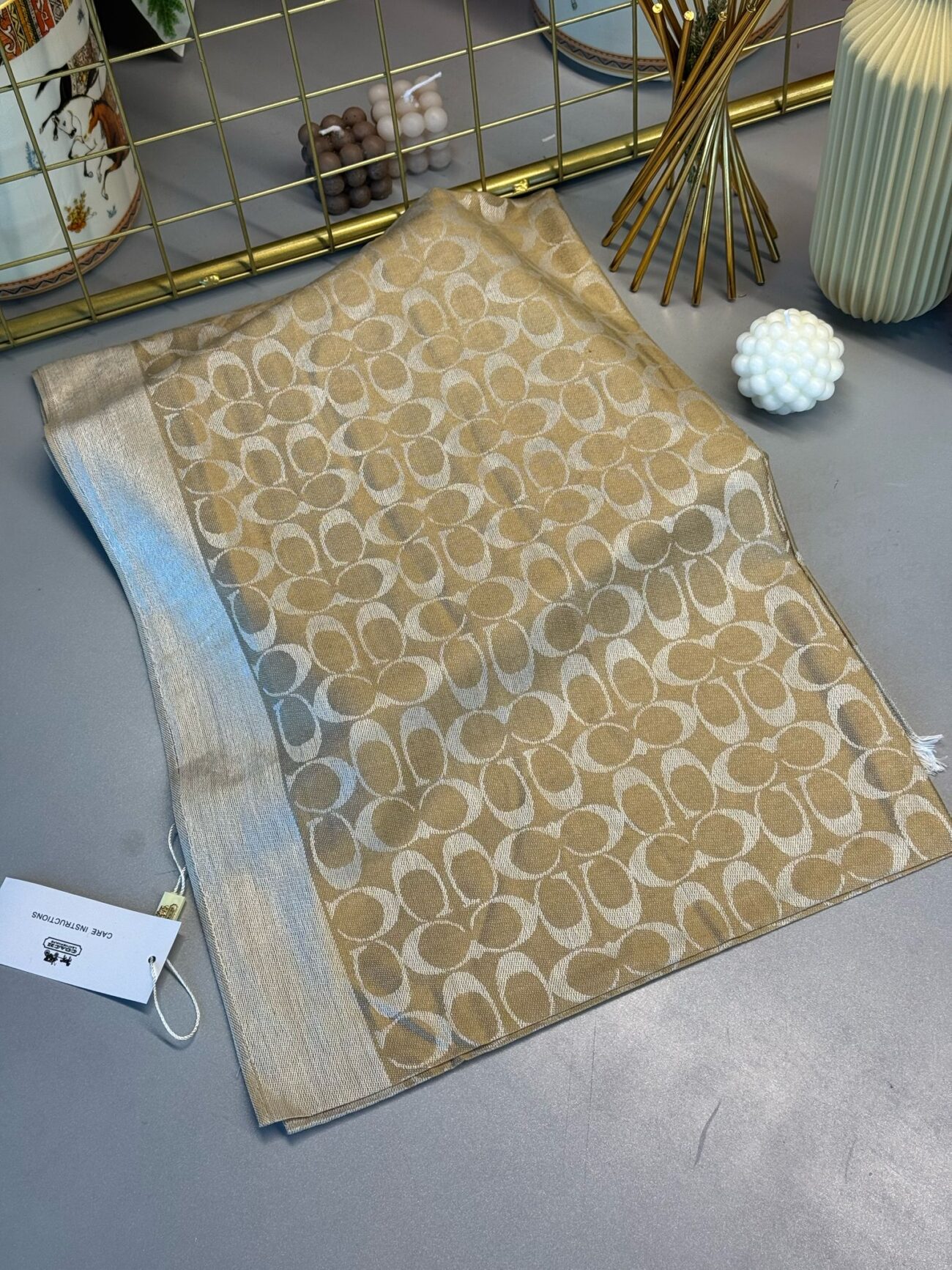 Coach İthal Pamuk Yün İpek Şal - CAMEL