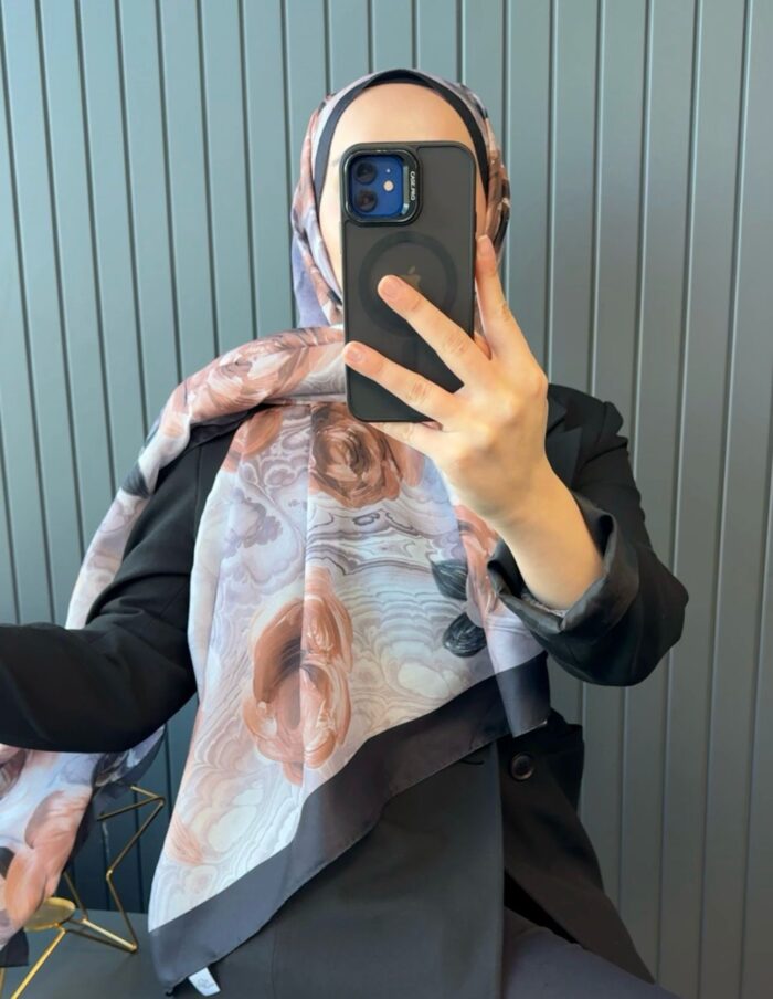 GÜL DESEN PAMUK ŞAL-989734-SİYAH-KİREMİT