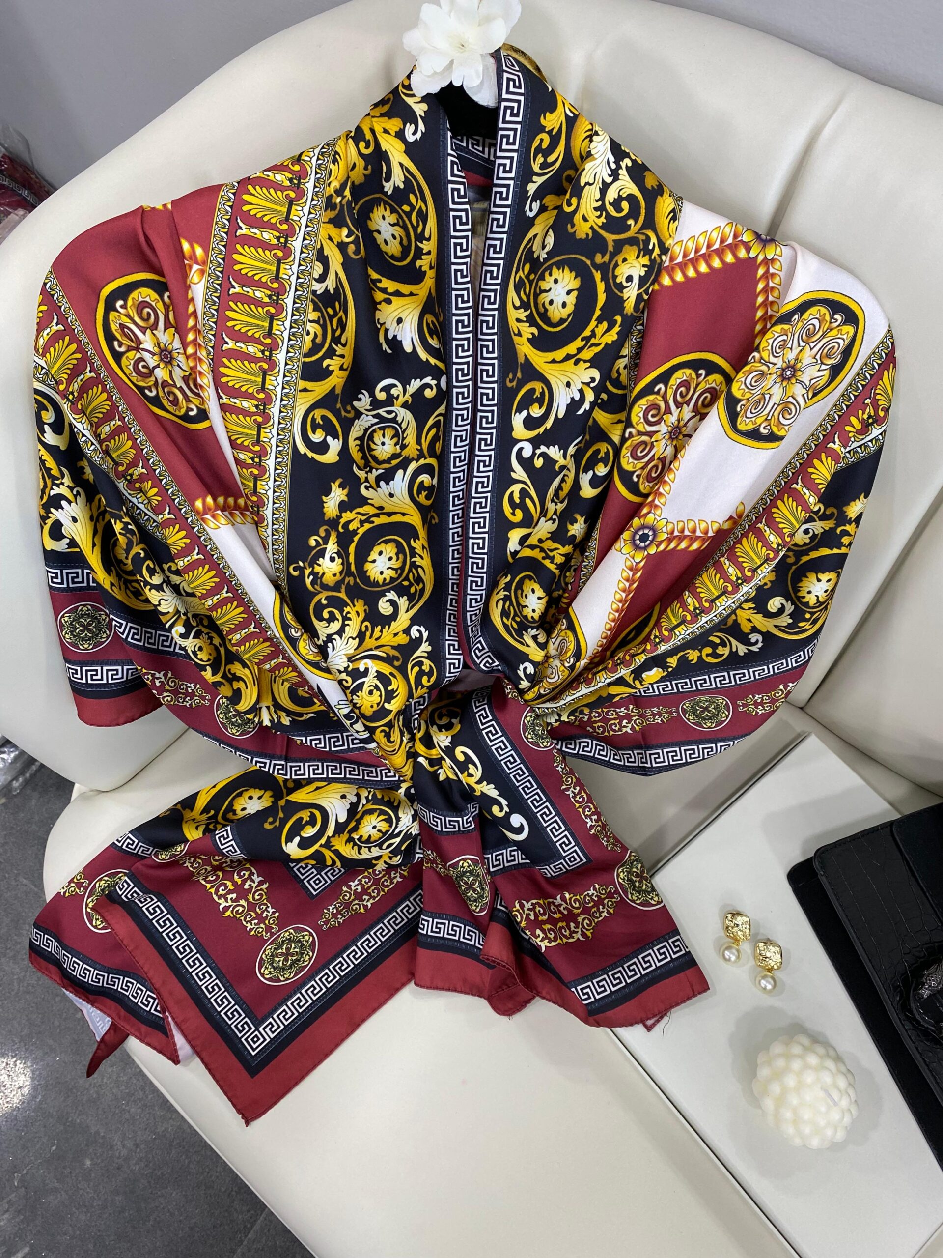 VERSACE VUAL İPEK ŞAL- 344456- BORDO