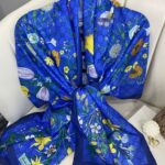 Gucci Çiçek Desen Pamuk Soft Şal 65355 - Lacivert/Saks
