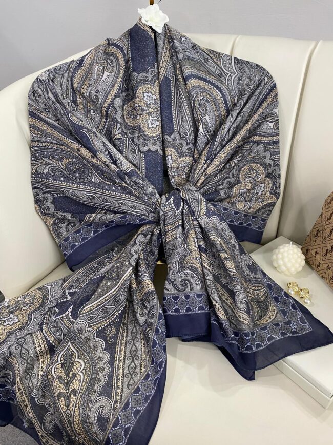 Etro Pamuk İpek Şal 987654- KOYU MAVİ