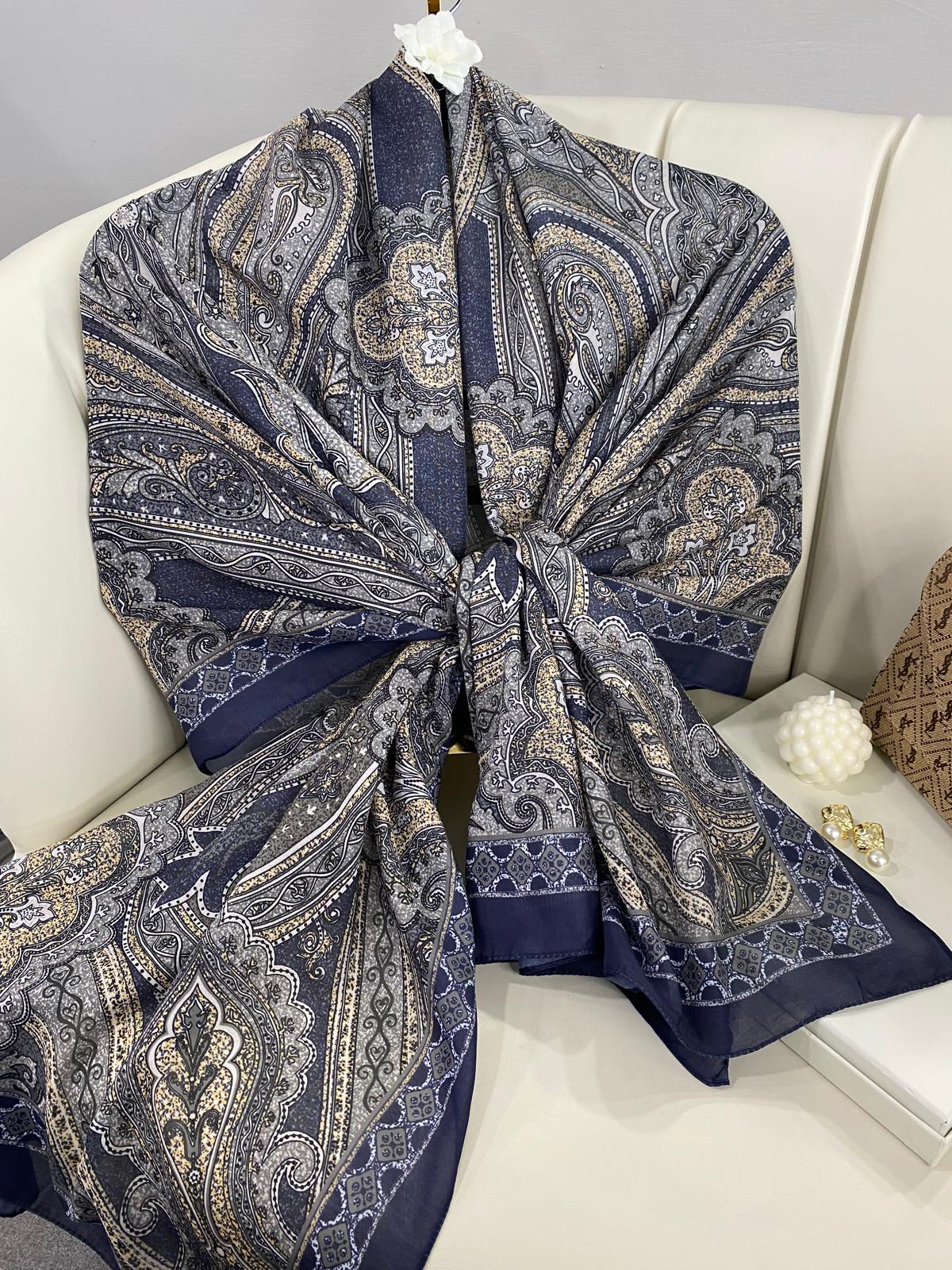 Etro Pamuk İpek Şal 987654- KOYU MAVİ