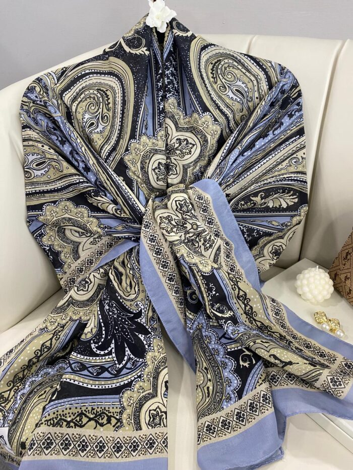 Etro Pamuk İpek Şal 987654- BUZ MAVİSİ