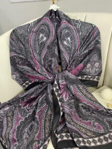 Çini Desen Pamuk İpek Şal 7458- LAVANTA