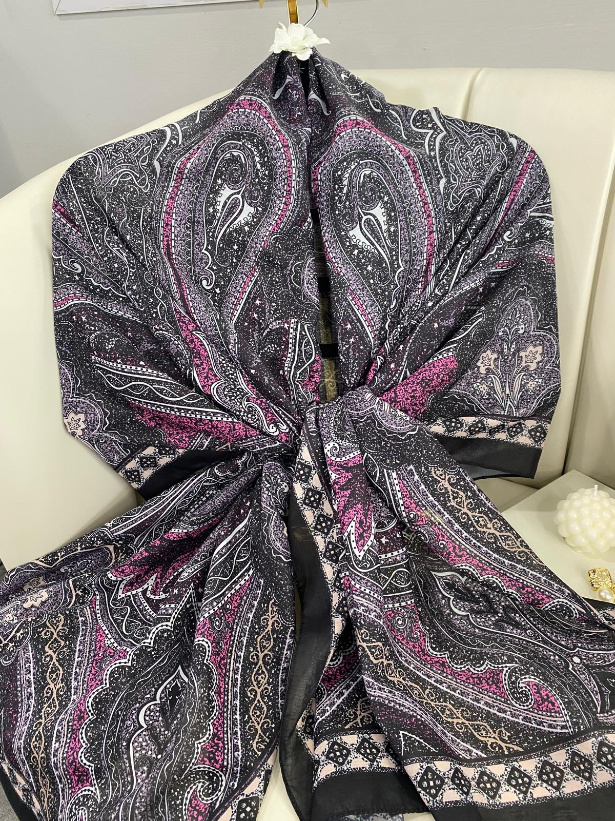 Çini Desen Pamuk İpek Şal 7458- LAVANTA