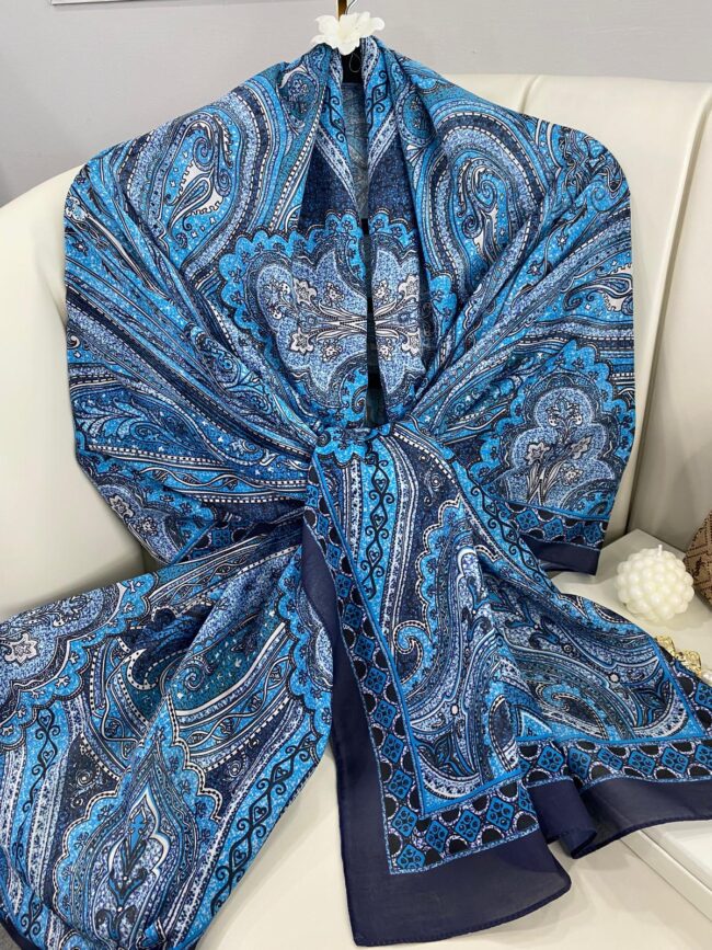 Etro Pamuk İpek Şal 987654- GÖKYÜZÜ MAVİSİ