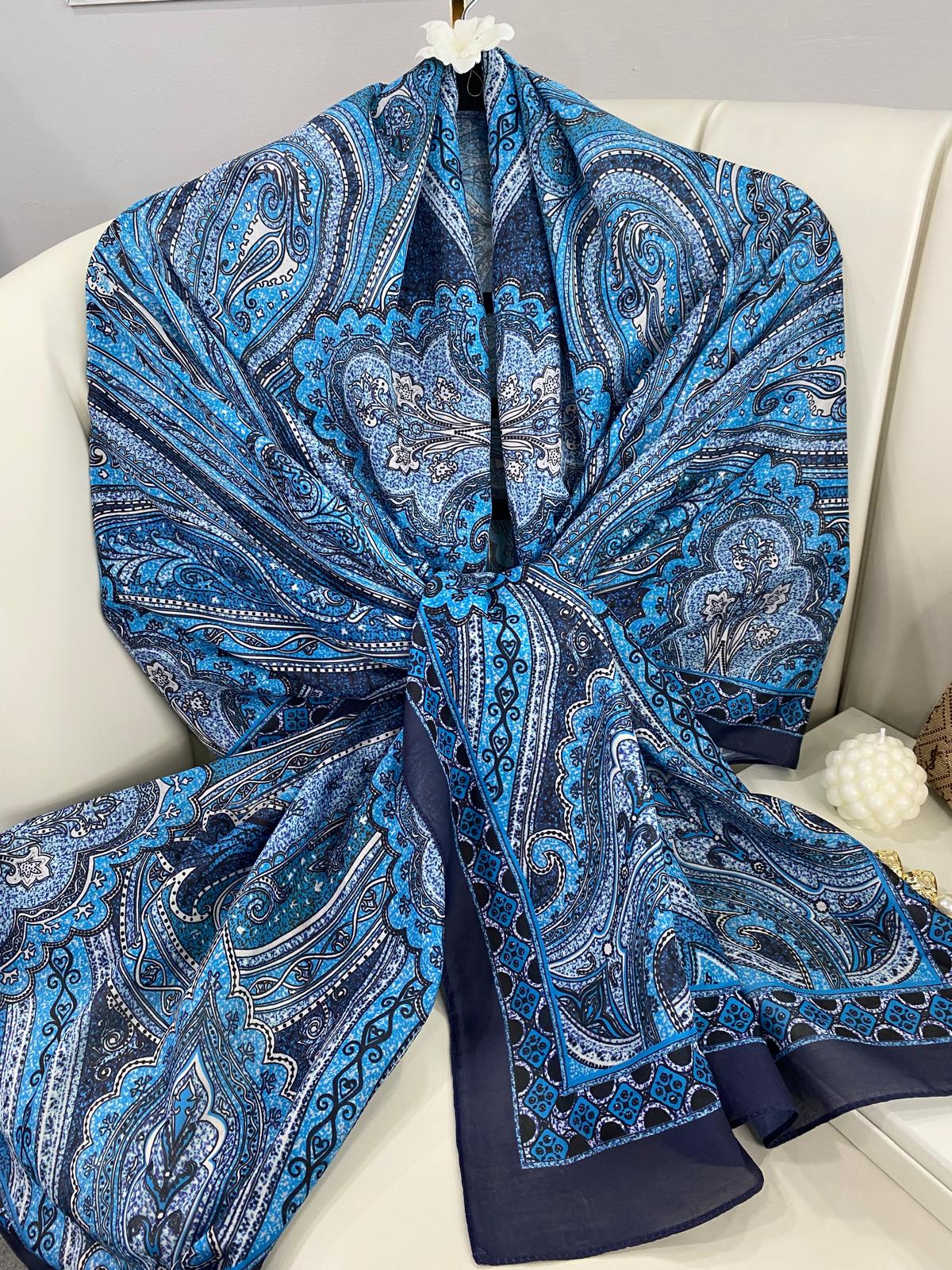 Etro Pamuk İpek Şal 987654- GÖKYÜZÜ MAVİSİ