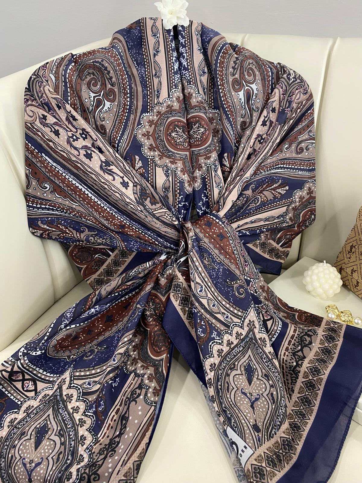 Etro Pamuk İpek Şal 987654- KOYU LACİVERT