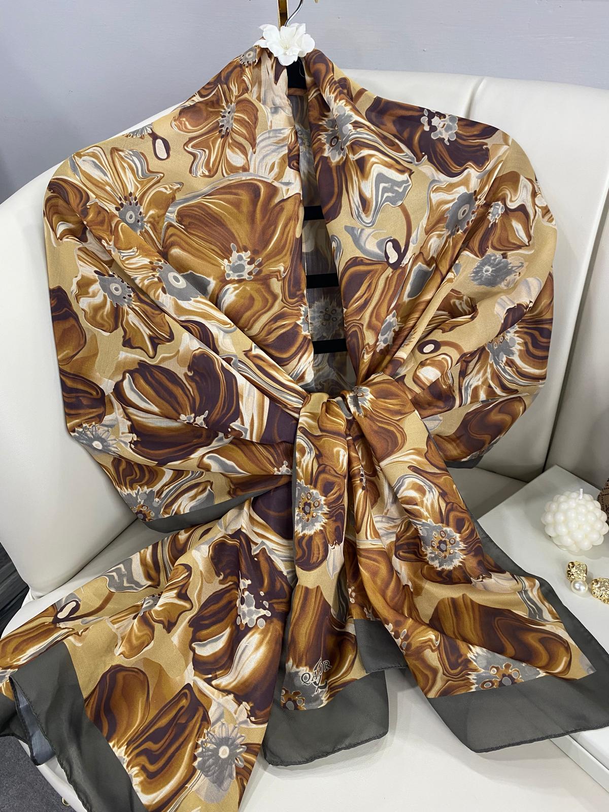 PAPATYA DESEN PAMUK İPEKSİ ŞAL 25896- KARAMEL