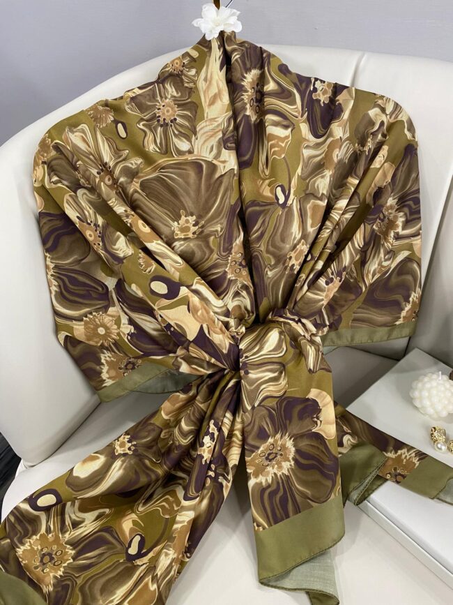 PAPATYA DESEN PAMUK İPEKSİ ŞAL 25896-ZEYTİN YEŞİLİ