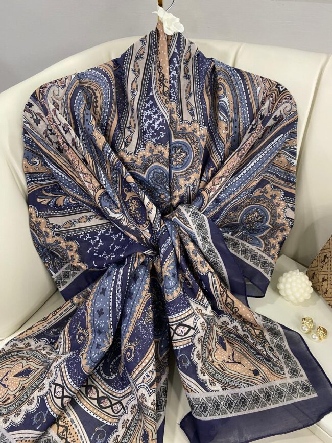 Etro Pamuk İpek Şal 987654-KARAMEL MAVİ