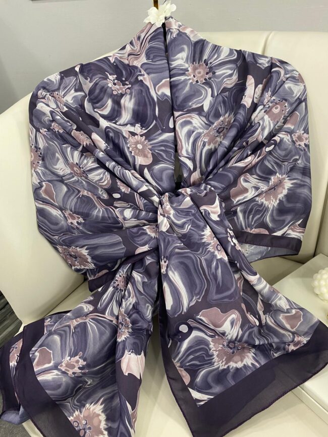 PAPATYA DESEN PAMUK İPEKSİ ŞAL 25896- MOR