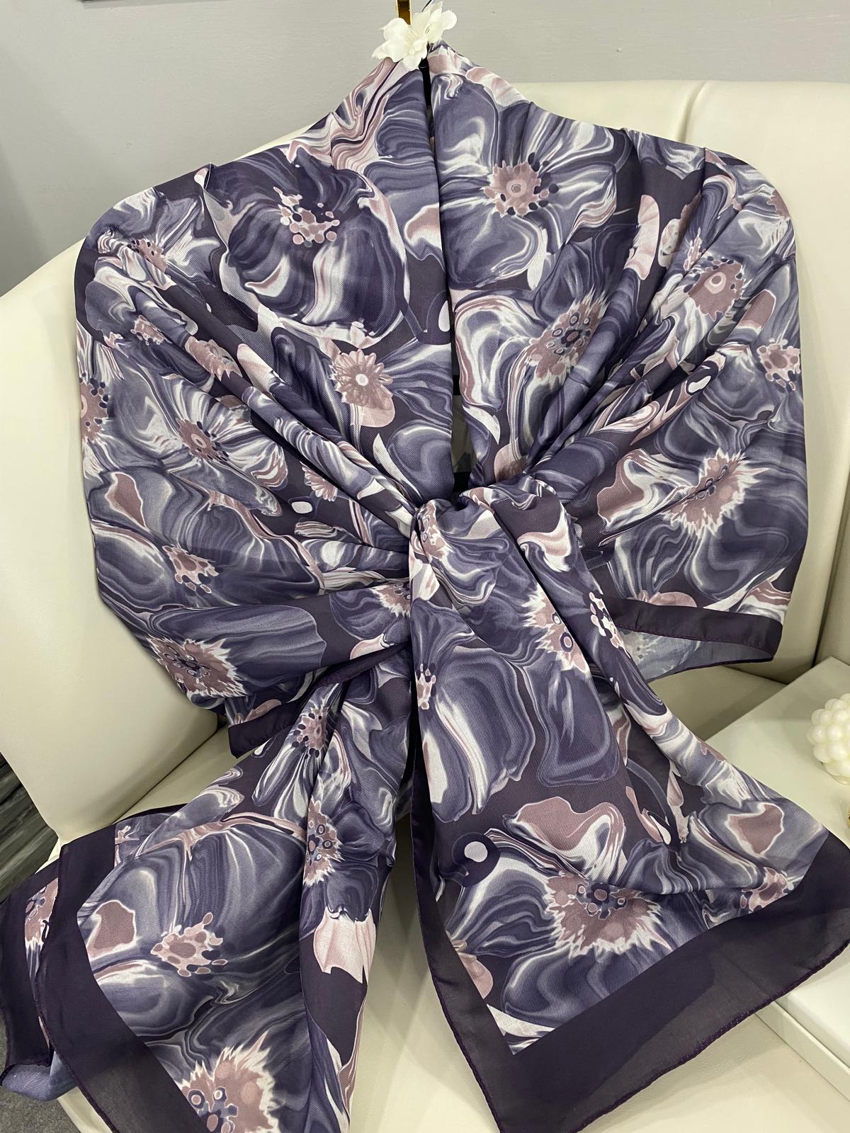 PAPATYA DESEN PAMUK İPEKSİ ŞAL 25896- MOR