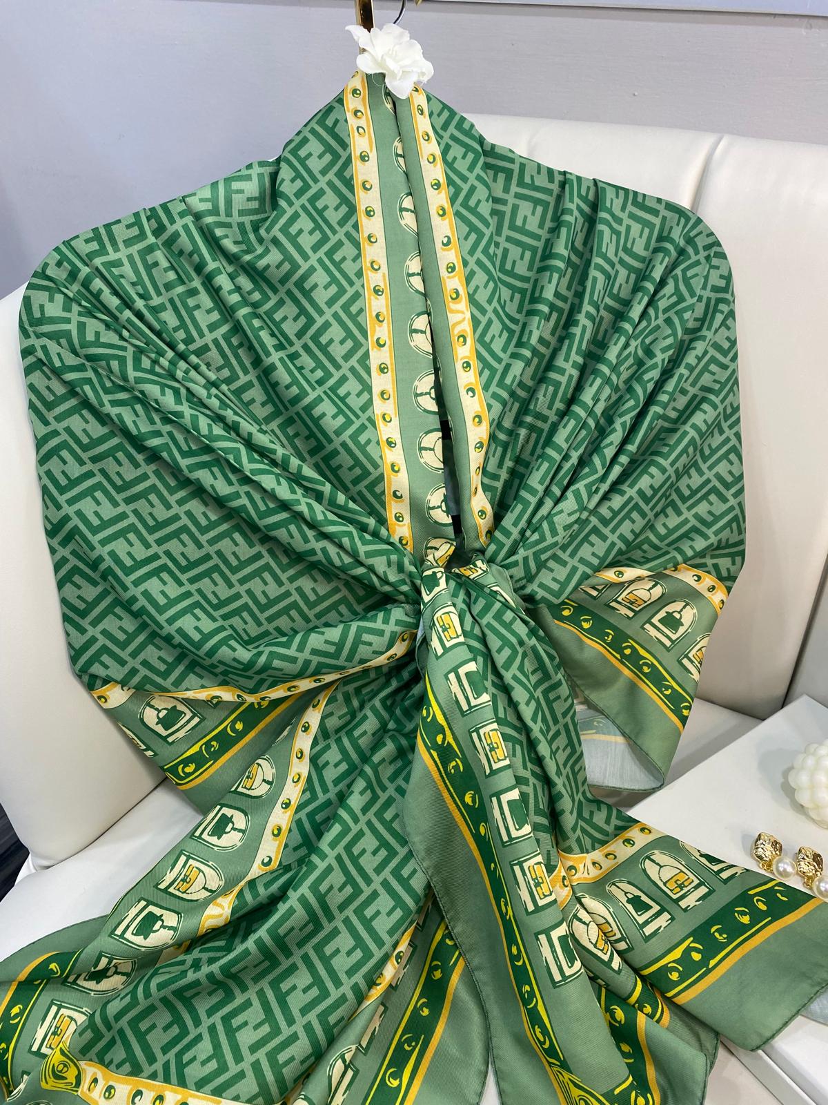 Fendi Monogram Pamuk Soft Şal 64302 - Nil Yeşili