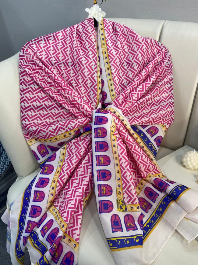 Fendi Monogram Pamuk Soft Şal 64302 - Ekru-Pudra