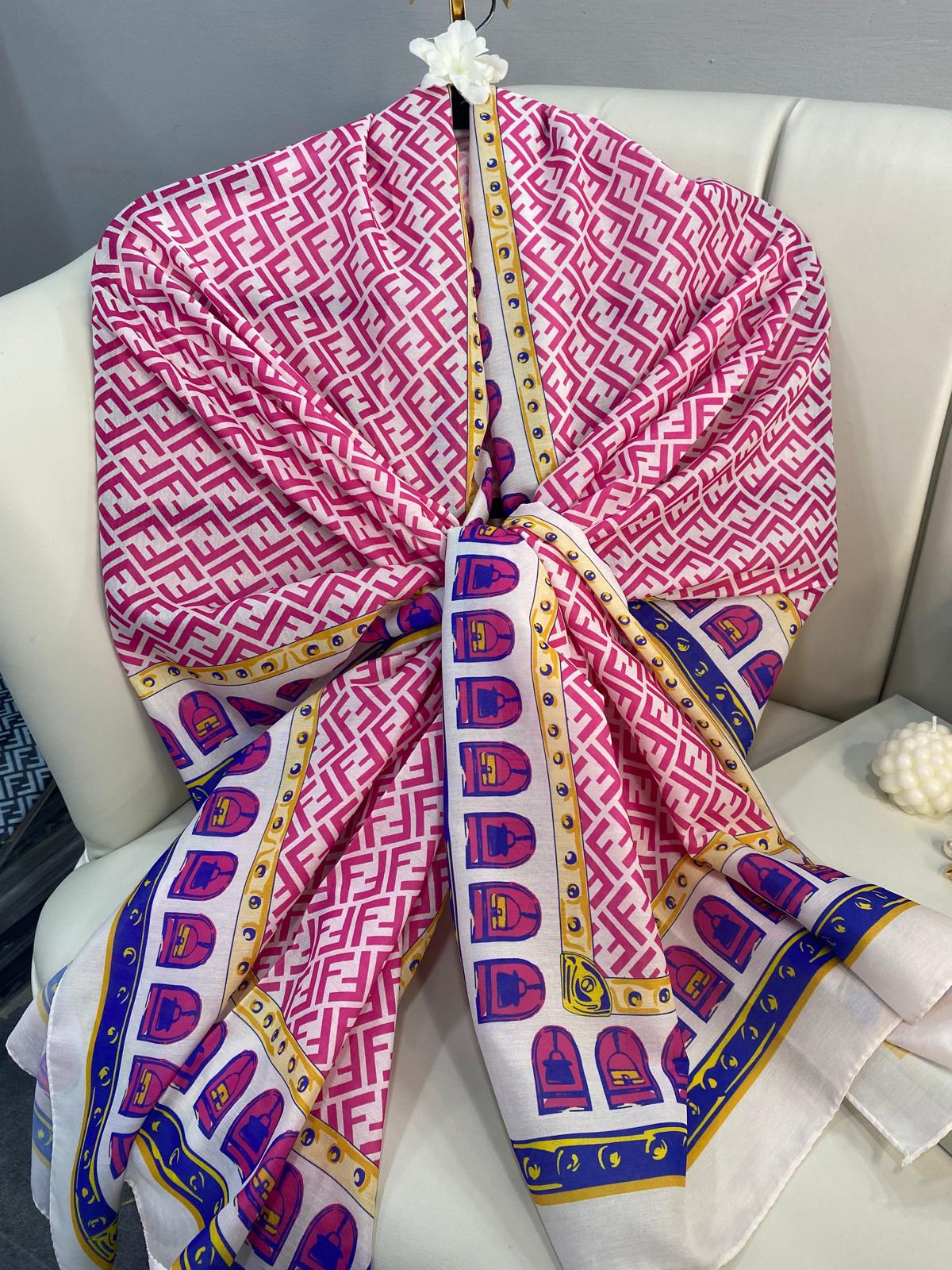 Fendi Monogram Pamuk Soft Şal 64302 - Ekru-Pudra