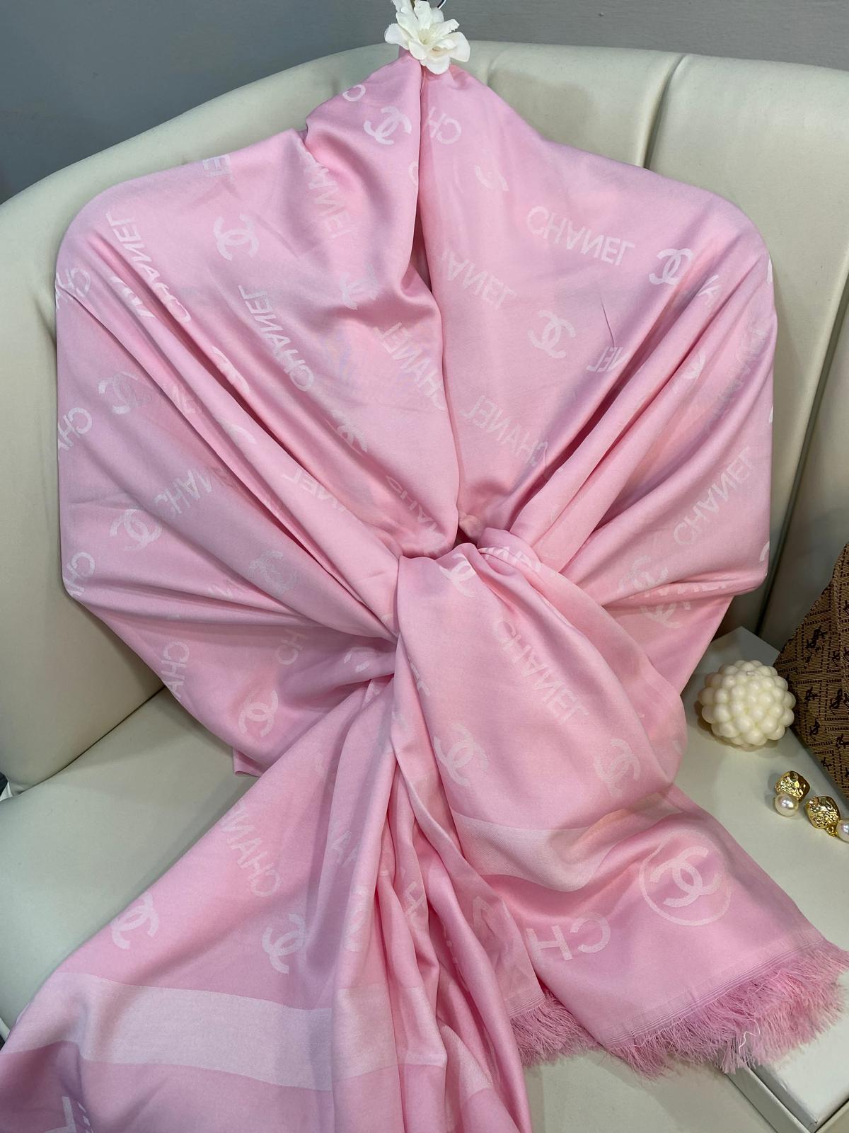 Chanel Çİft Taraflı Kaşmir Şal - ŞEKER PEMBE