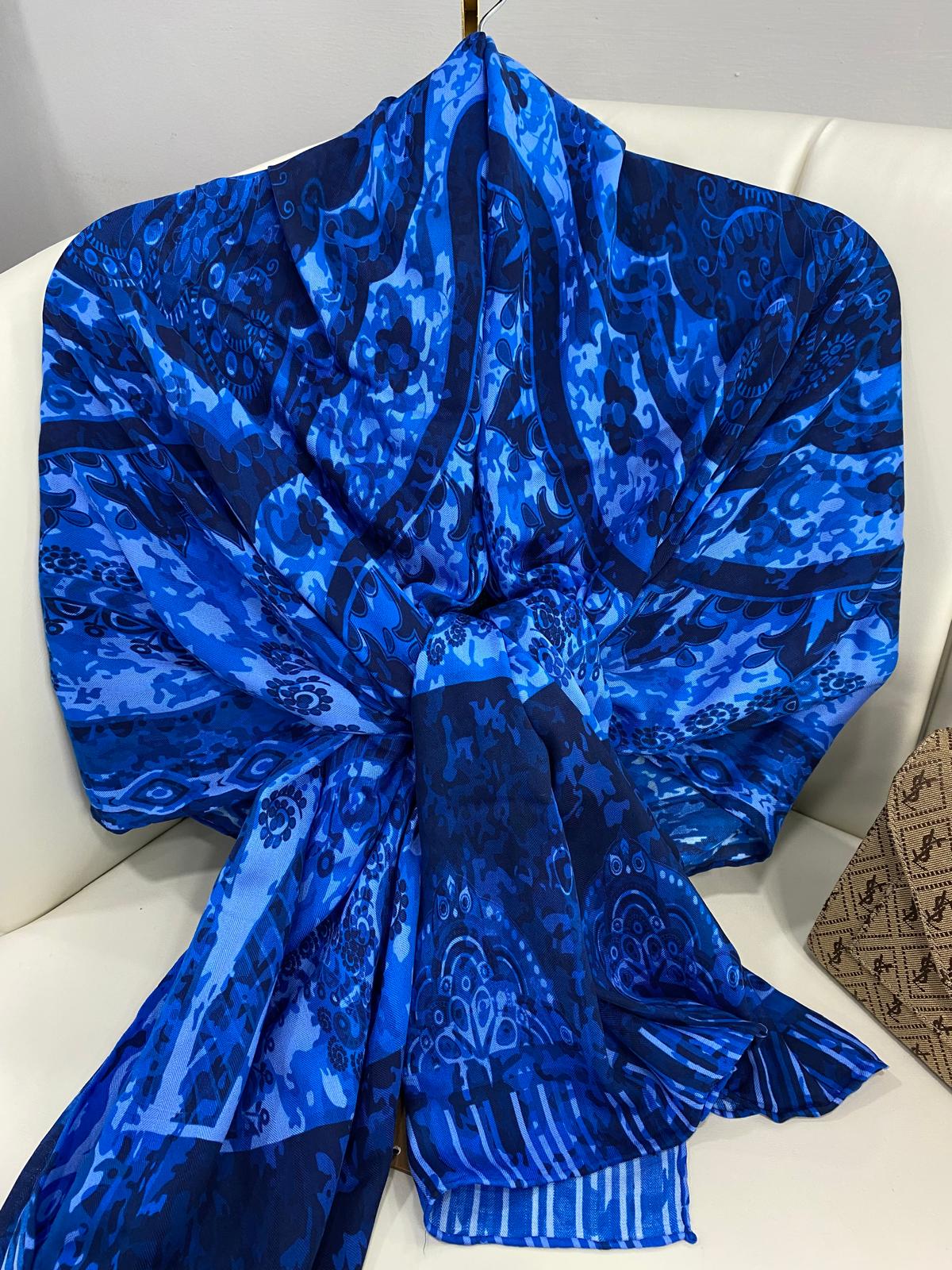 Touch İthal Pamuk İpek Şal 63454 - SAKS MAVİSİ