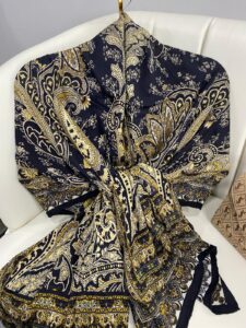 Touch İthal Etnik Desen Pamuk İpek Şal 63458 – KOYU LACİVERT