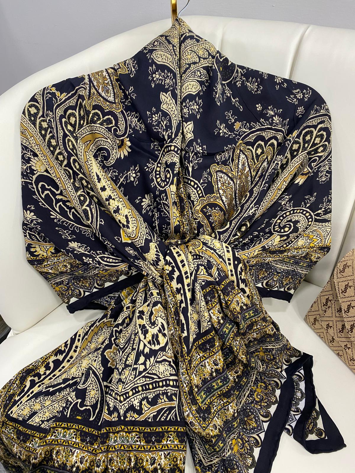 Touch İthal Etnik Desen Pamuk İpek Şal 63458 – KOYU LACİVERT