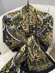 Touch İthal Etnik Desen Pamuk İpek Şal 63458 – VANİLYA SARISI