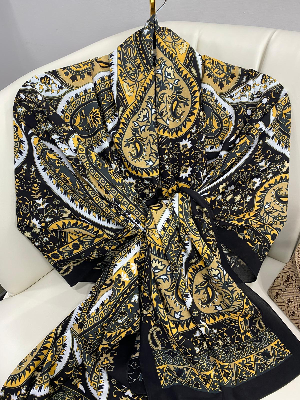 Touch İthal Etnik Desen Pamuk İpek Şal 63458 – VANİLYA SARISI