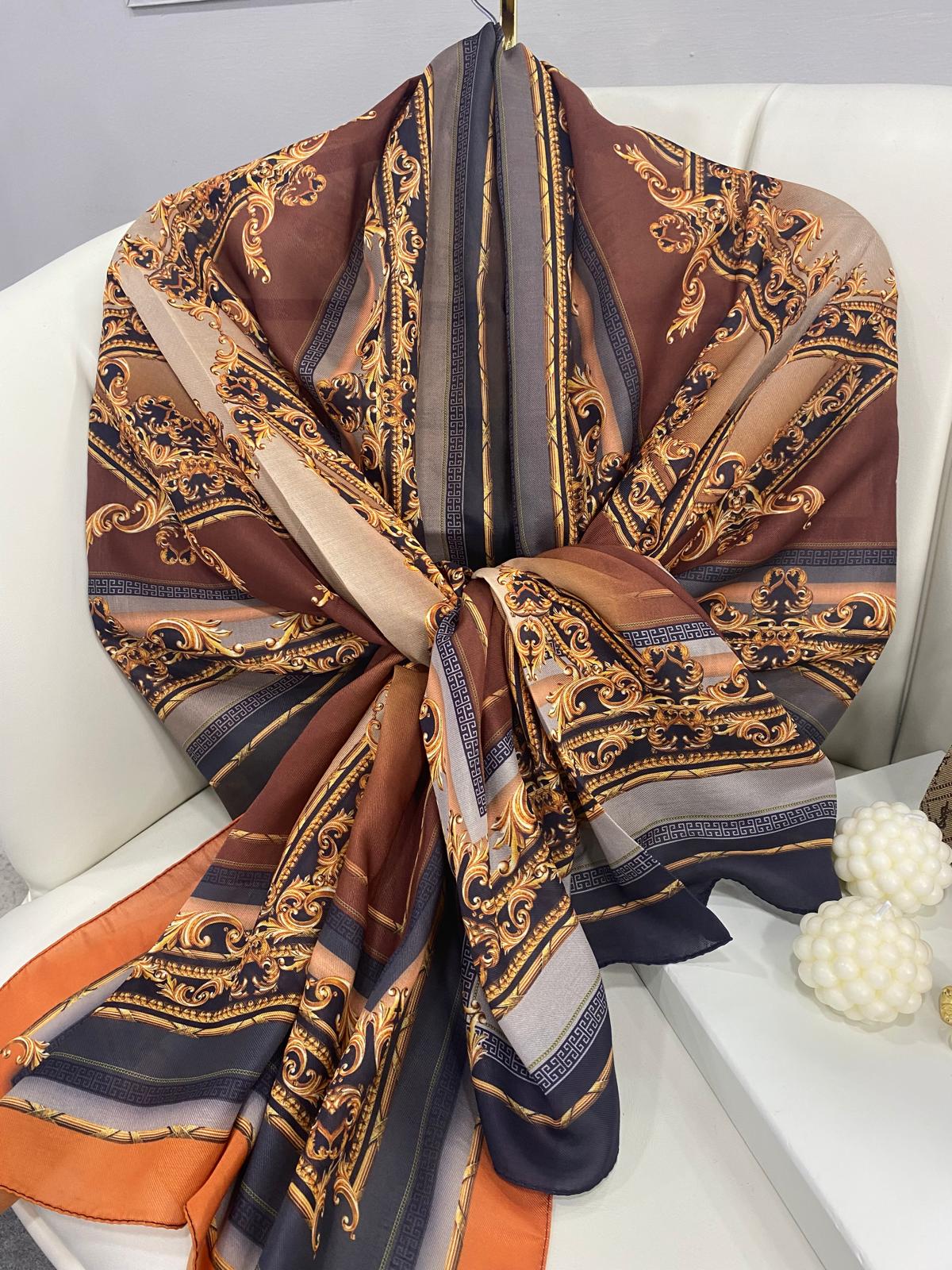 Etnik Desen Pamuk Soft Şal 83924 - Balkabağı