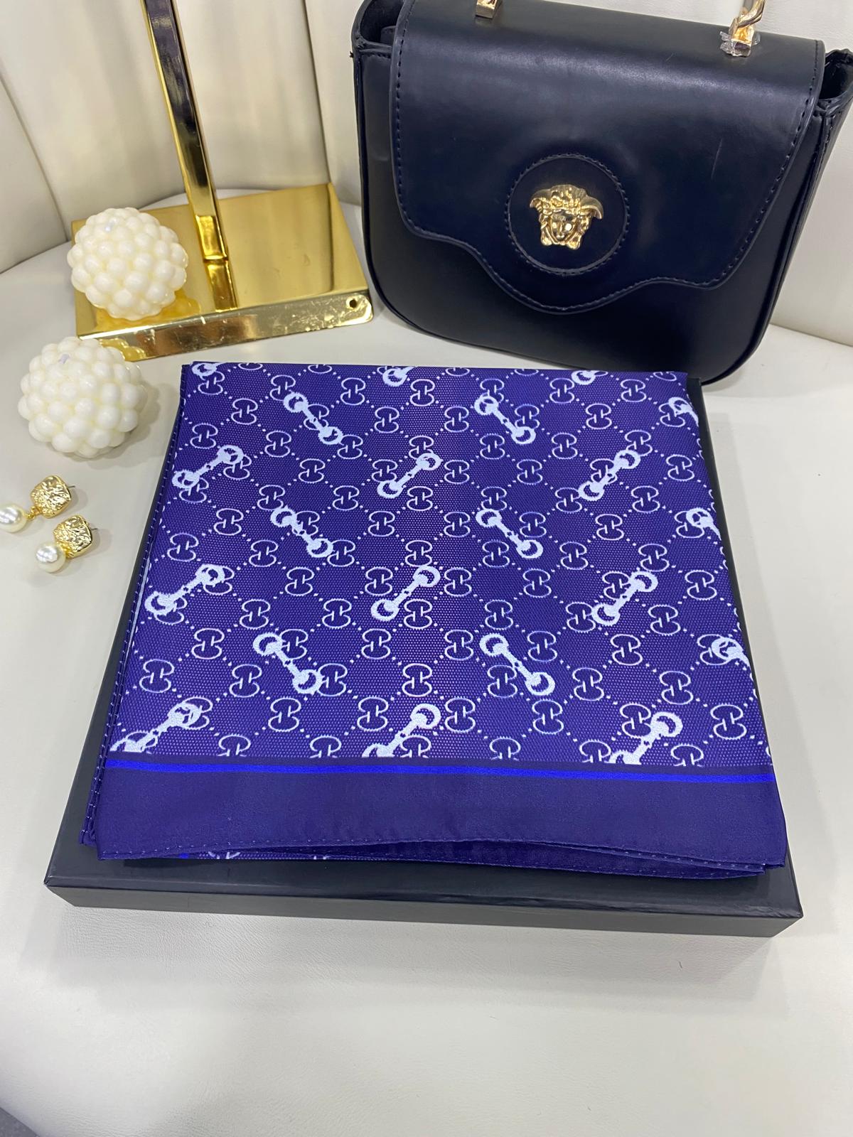 Gucci Desen Marka Eşarp - 62268 - Gece Mavisi